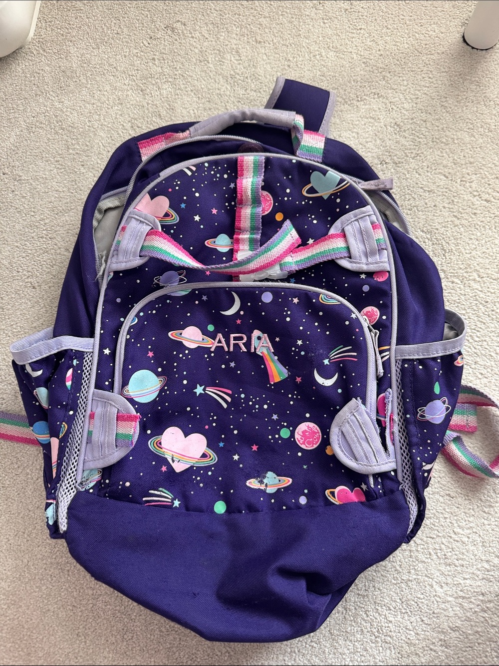Pottery Barn Kids Purple Space Backpack with Rainbow Straps